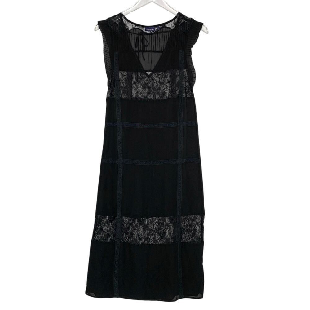 Tildon XS Womens Sheer Black Lace Midi Dress Whimsygoth Fairy 90s Witchy